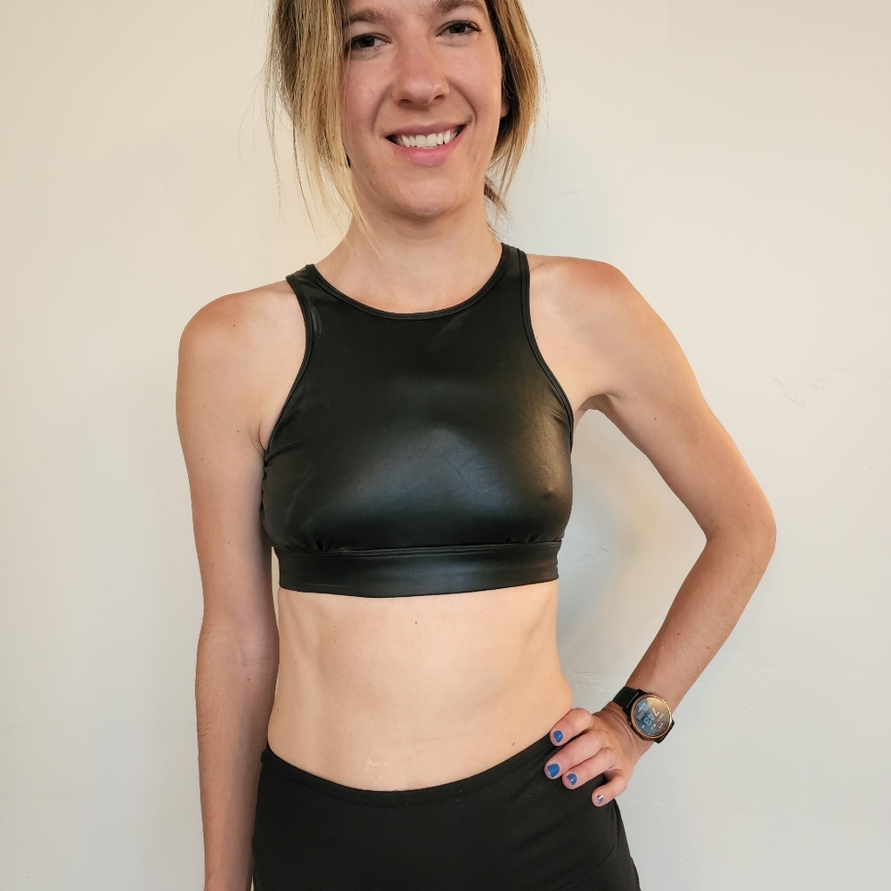Noli Yoga Faux Leather Mesh Sports Bra